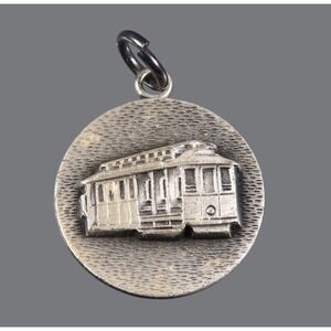 Vintage STERLING SILVER Disc CHARM San Francisco 1974 Cable Car Textured Finish